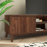 Hatfield Mid-Century Modern TV Stand in Walnut for 65+ Inch TV's - 70 Inch Media Center with Adjustable Center Shelf and Dual Soft Close Doors