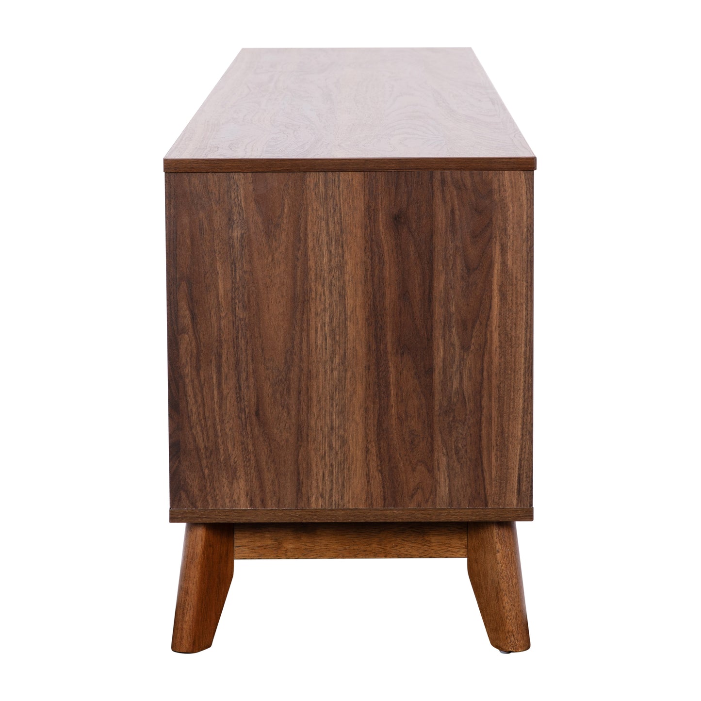 Hatfield Mid-Century Modern TV Stand in Walnut for 65+ Inch TV's - 70 Inch Media Center with Adjustable Center Shelf and Dual Soft Close Doors