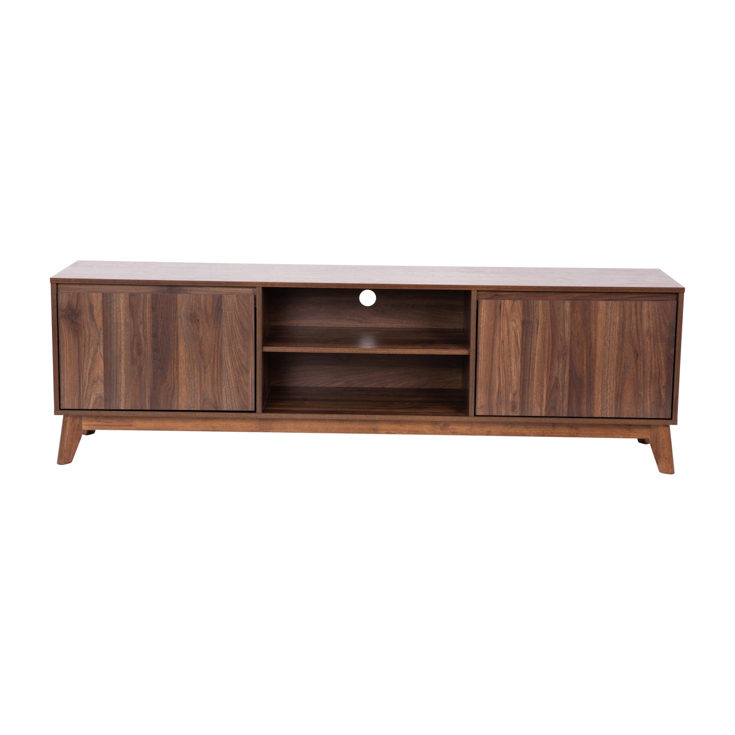 Hatfield Mid-Century Modern TV Stand in Walnut for 65+ Inch TV's - 70 Inch Media Center with Adjustable Center Shelf and Dual Soft Close Doors