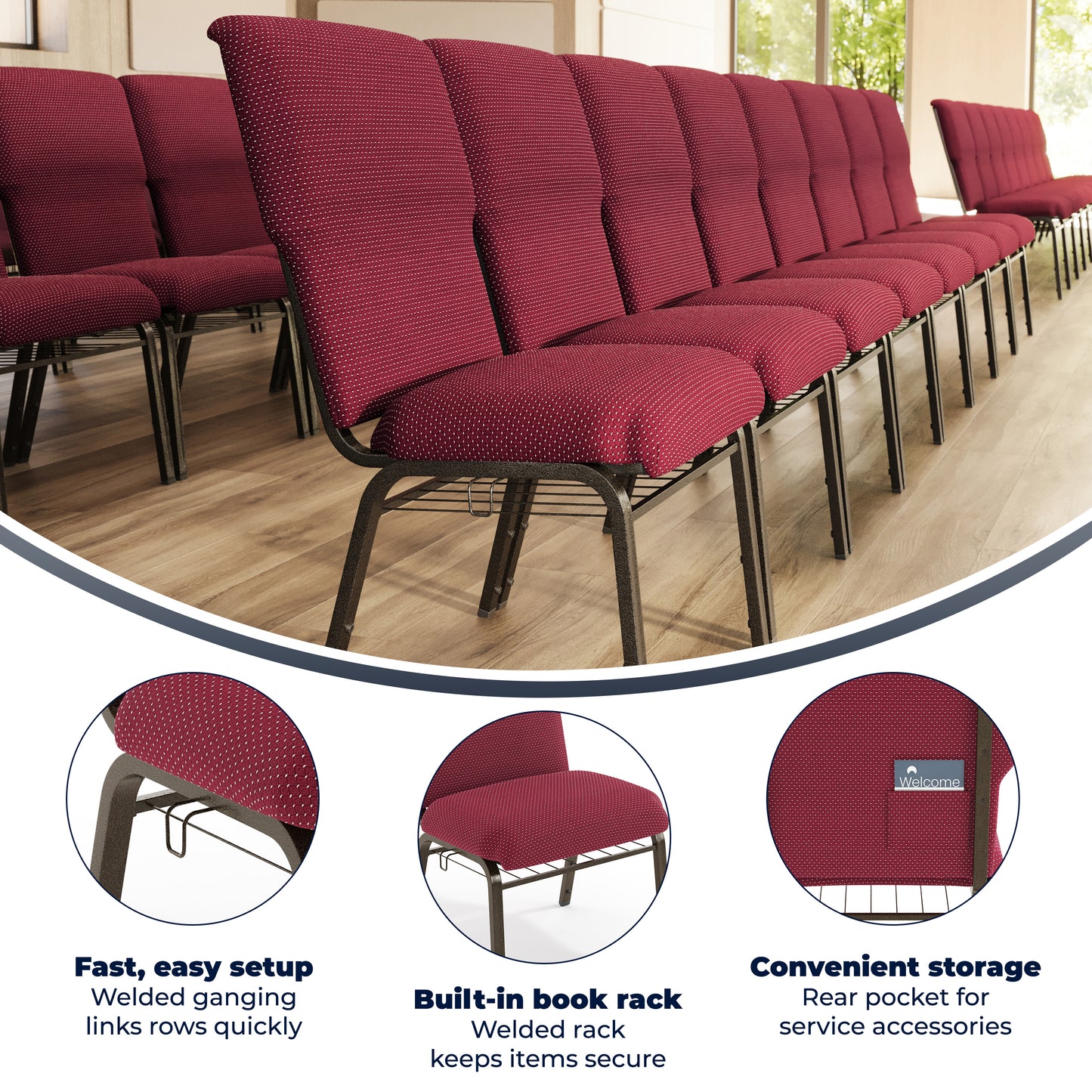 Advantage Burgundy Pattern Discount Church Chair - 21 in. Wide