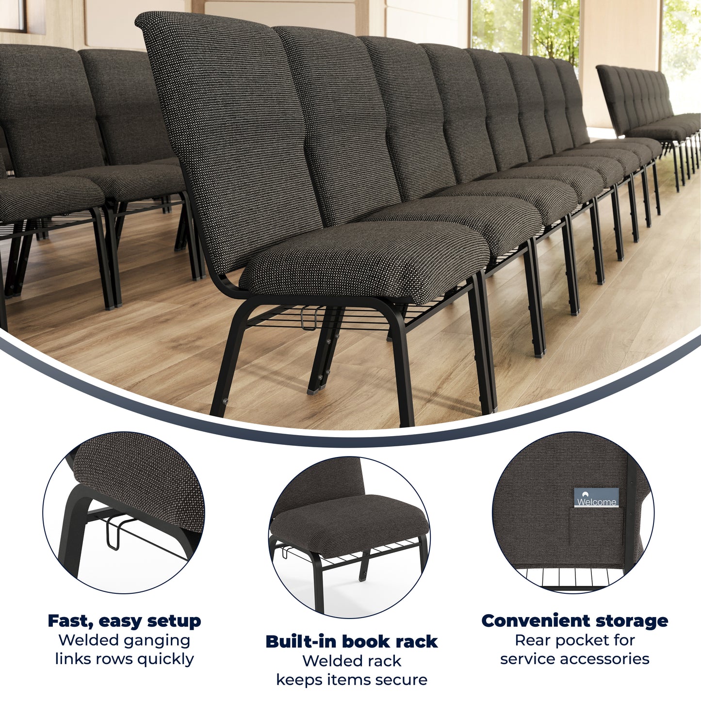 Advantage Black Marble Discount Church Chair - 21 in. Wide