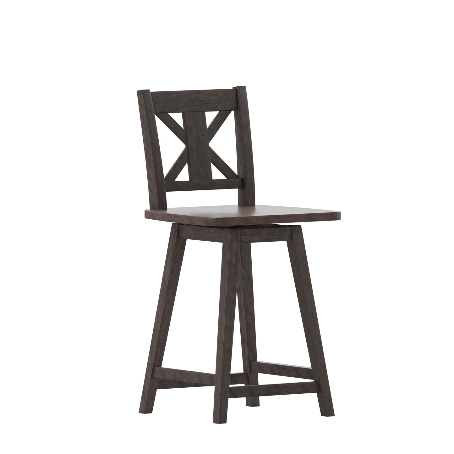 Gwendolyn Commercial Grade Solid Wood Modern Farmhouse Swivel Counter Height Barstool in Gray Wash Walnut