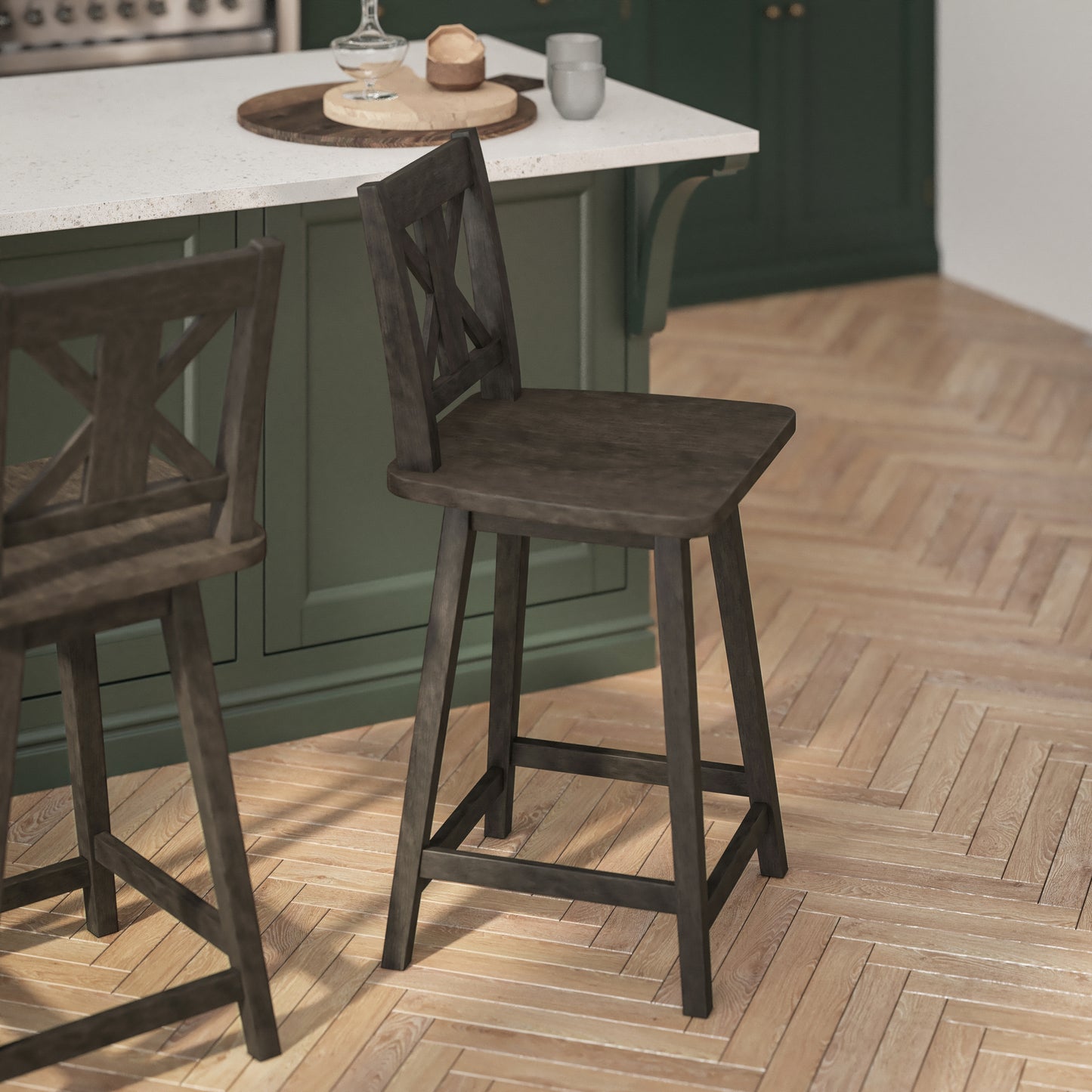 Gwendolyn Commercial Grade Solid Wood Modern Farmhouse Swivel Counter Height Barstool in Gray Wash Walnut