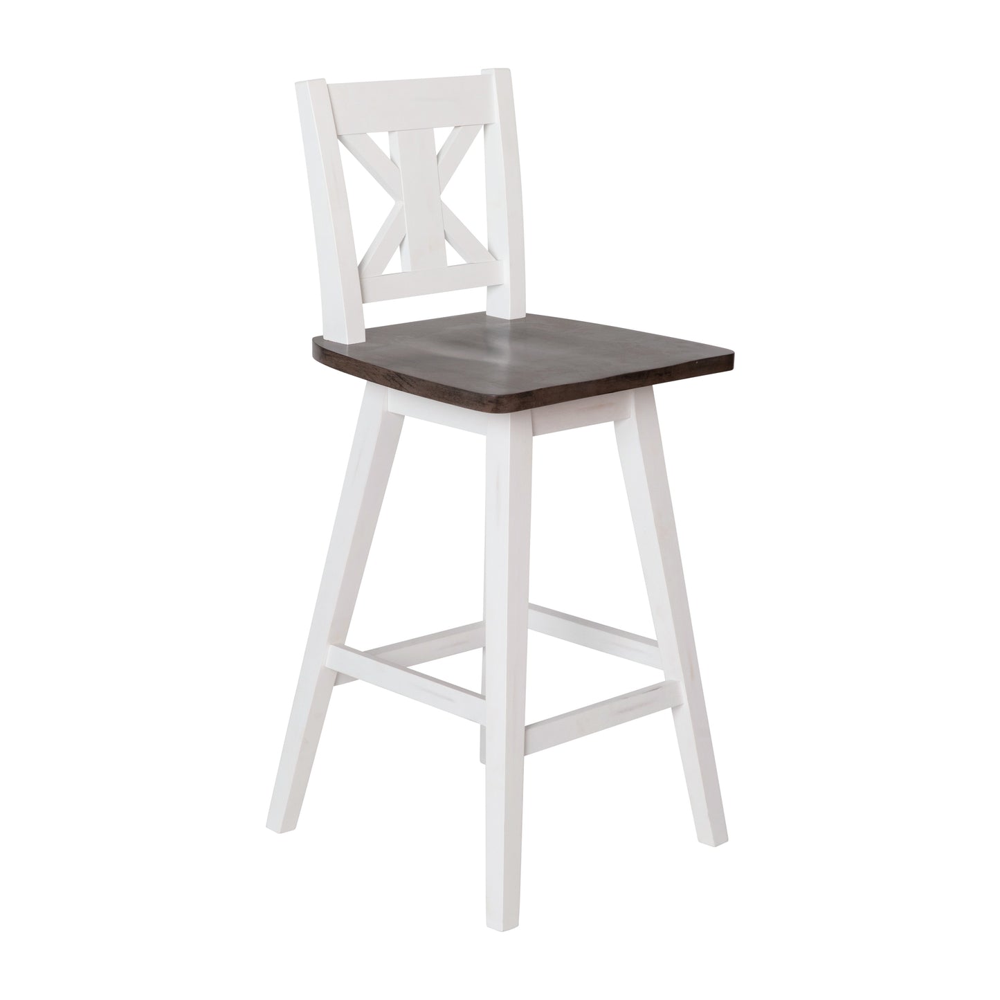 Gwendolyn Commercial Grade Solid Wood Modern Farmhouse Swivel Counter Height Barstool in Antique White Wash with Gray Wash Seat