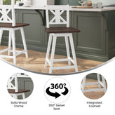 Gwendolyn Commercial Grade Solid Wood Modern Farmhouse Swivel Counter Height Barstool in Antique White Wash with Gray Wash Seat