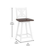 Gwendolyn Commercial Grade Solid Wood Modern Farmhouse Swivel Counter Height Barstool in Antique White Wash with Gray Wash Seat