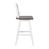 Gwendolyn Commercial Grade Solid Wood Modern Farmhouse Swivel Counter Height Barstool in Antique White Wash with Gray Wash Seat