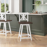 Gwendolyn Commercial Grade Solid Wood Modern Farmhouse Swivel Counter Height Barstool in Antique White Wash with Gray Wash Seat