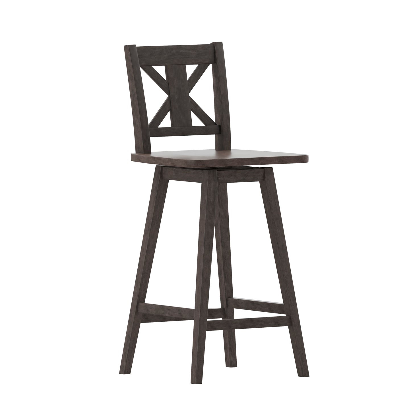 Gwendolyn Commercial Grade Solid Wood Modern Farmhouse Swivel Bar Height Barstool in Gray Wash Walnut