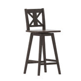 Gwendolyn Commercial Grade Solid Wood Modern Farmhouse Swivel Bar Height Barstool in Gray Wash Walnut