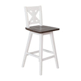 Gwendolyn Commercial Grade Solid Wood Modern Farmhouse Swivel Bar Height Barstool in Antique White Wash with Gray Wash Seat