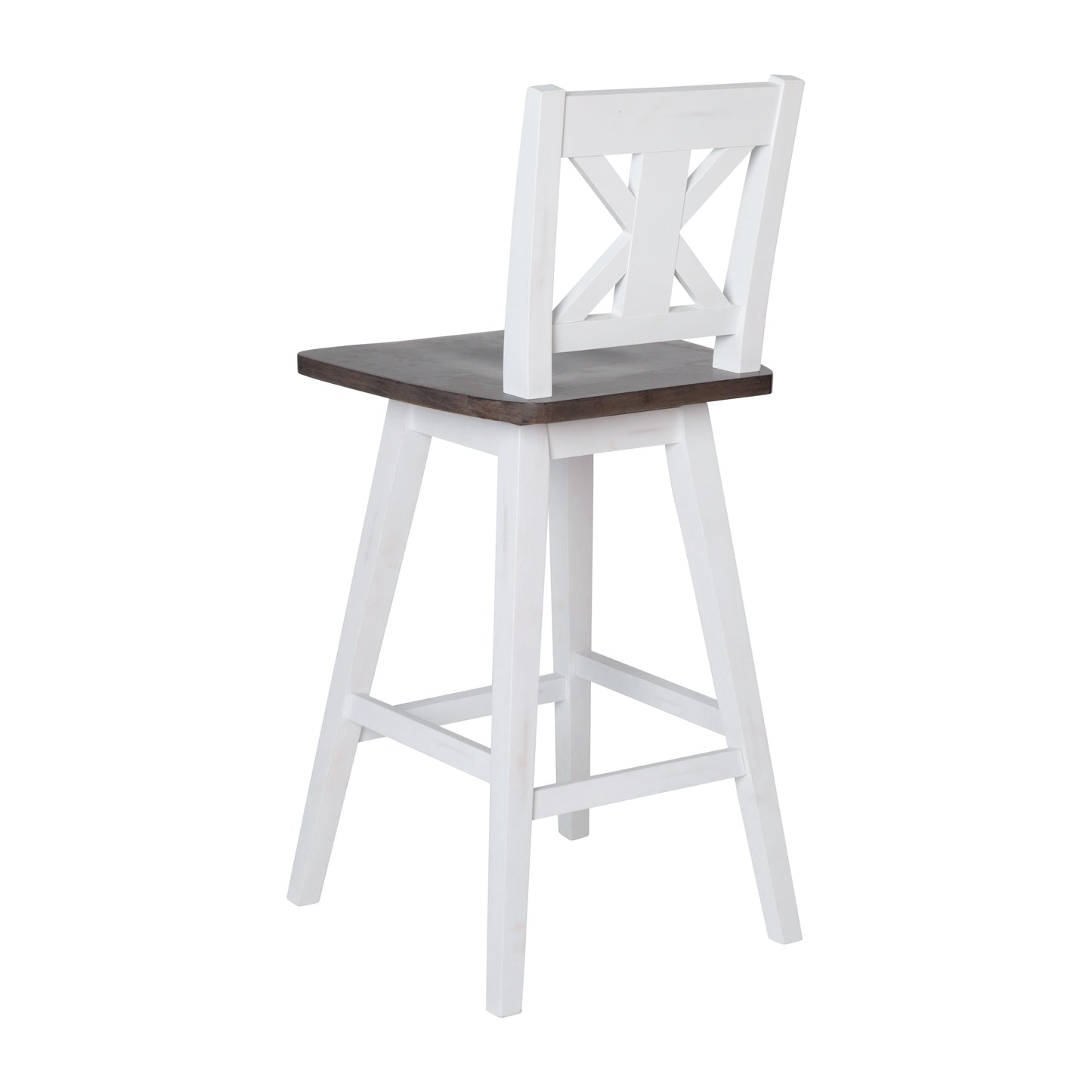 Gwendolyn Commercial Grade Solid Wood Modern Farmhouse Swivel Bar Height Barstool in Antique White Wash with Gray Wash Seat