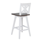 Gwendolyn Commercial Grade Solid Wood Modern Farmhouse Swivel Bar Height Barstool in Antique White Wash with Gray Wash Seat