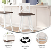 Gwendolyn Commercial Grade Solid Wood Modern Farmhouse Swivel Bar Height Barstool in Antique White Wash with Gray Wash Seat