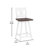 Gwendolyn Commercial Grade Solid Wood Modern Farmhouse Swivel Bar Height Barstool in Antique White Wash with Gray Wash Seat