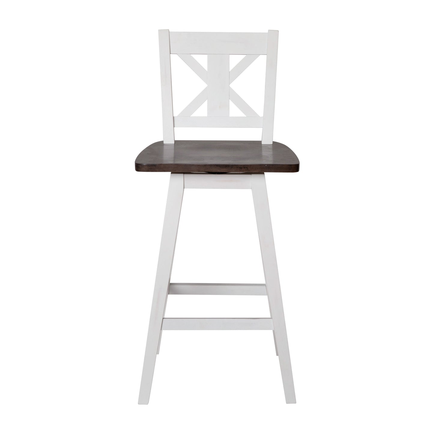 Gwendolyn Commercial Grade Solid Wood Modern Farmhouse Swivel Bar Height Barstool in Antique White Wash with Gray Wash Seat