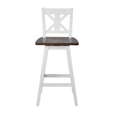 Gwendolyn Commercial Grade Solid Wood Modern Farmhouse Swivel Bar Height Barstool in Antique White Wash with Gray Wash Seat