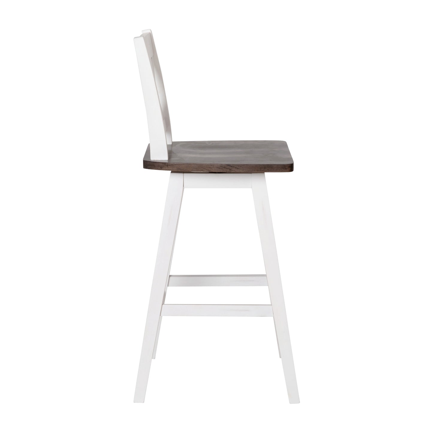 Gwendolyn Commercial Grade Solid Wood Modern Farmhouse Swivel Bar Height Barstool in Antique White Wash with Gray Wash Seat