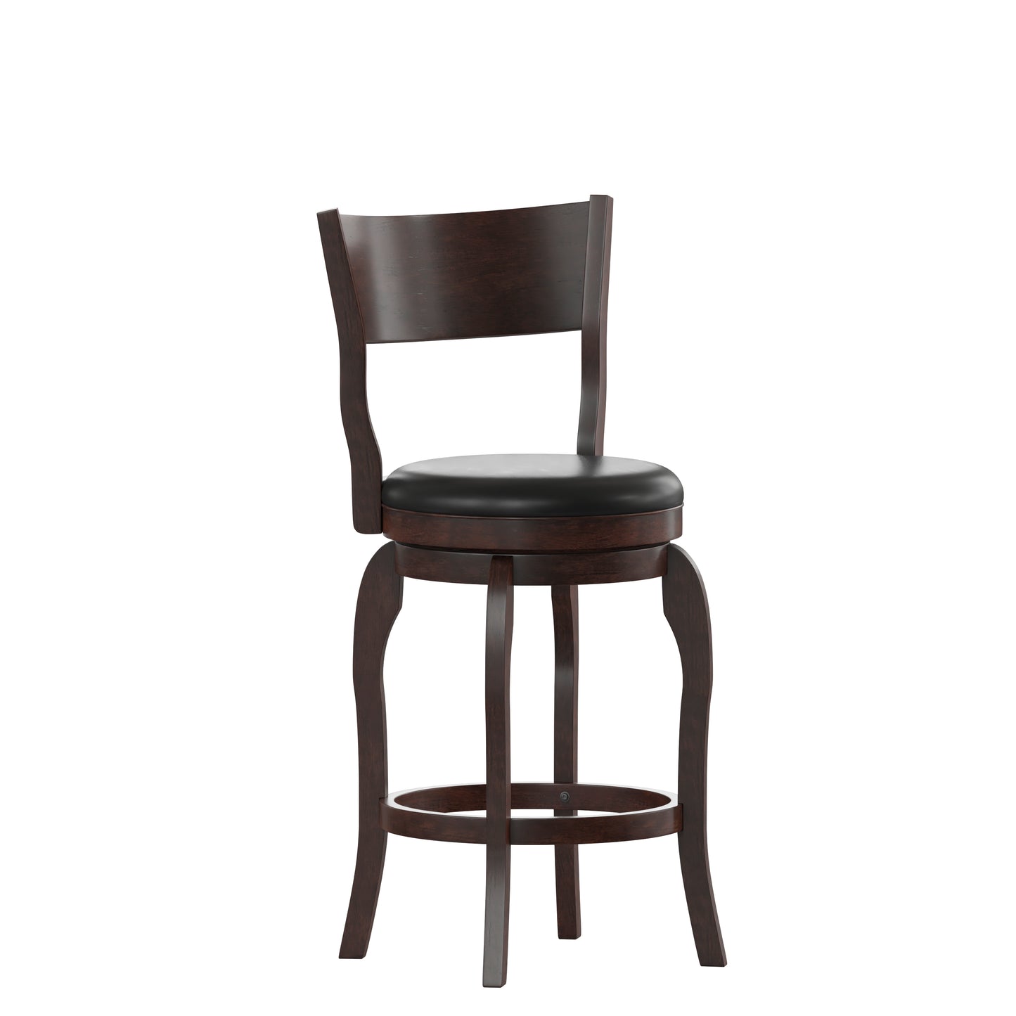 Nichola Commercial Grade Classic Open Back Swivel Counter Height Pub Barstool with Bowed Wooden Frame and Padded LeatherSoft Seat, Espresso/Black