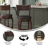 Nichola Commercial Grade Classic Open Back Swivel Counter Height Pub Barstool with Bowed Wooden Frame and Padded LeatherSoft Seat, Espresso/Black