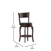 Nichola Commercial Grade Classic Open Back Swivel Counter Height Pub Barstool with Bowed Wooden Frame and Padded LeatherSoft Seat, Espresso/Black