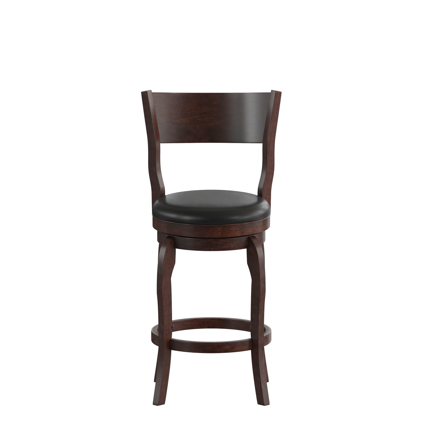 Nichola Commercial Grade Classic Open Back Swivel Counter Height Pub Barstool with Bowed Wooden Frame and Padded LeatherSoft Seat, Espresso/Black