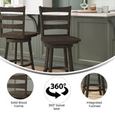 Liesel Commercial Grade Wooden Classic Ladderback Swivel Counter Height Barstool with Solid Wood Seat, Gray Wash Walnut