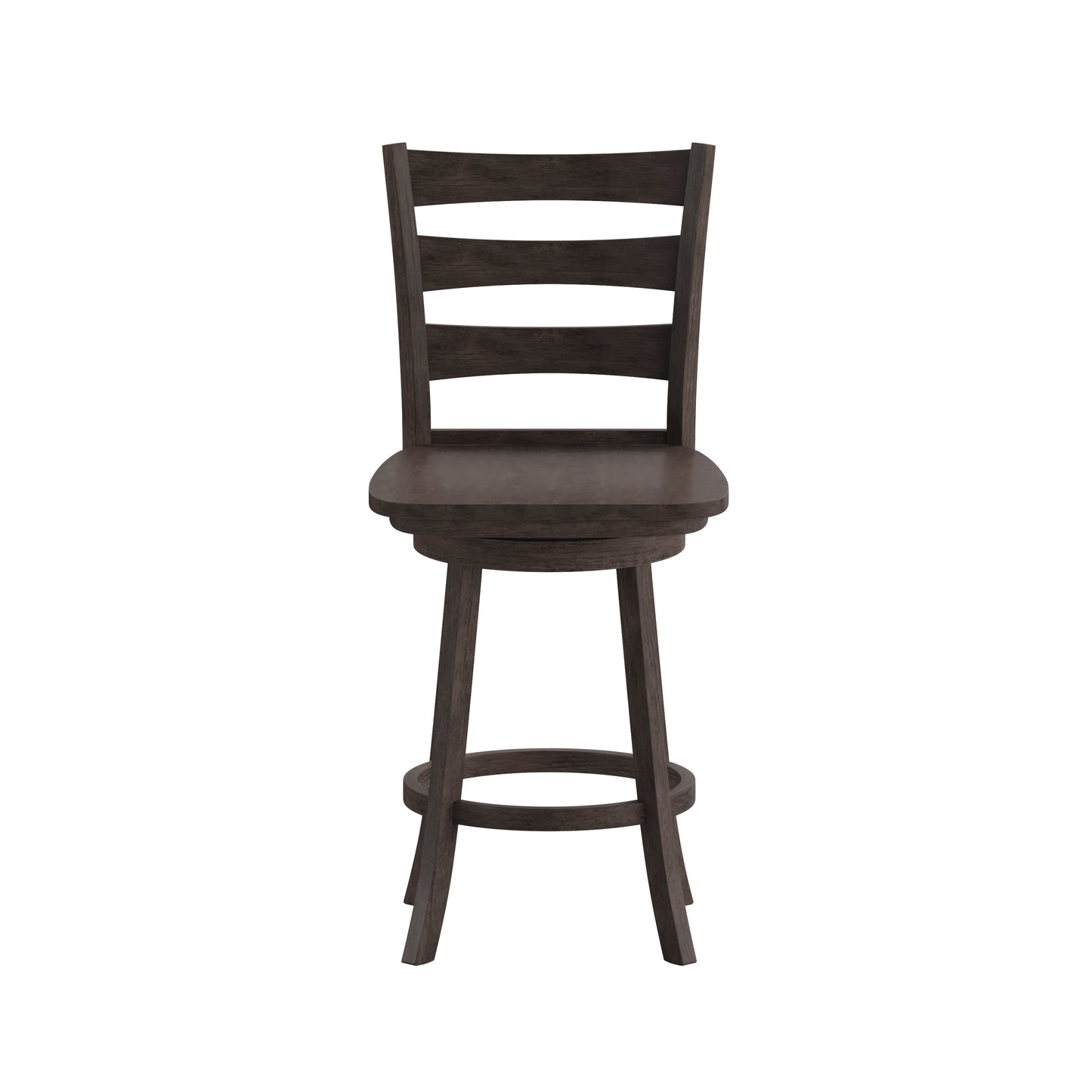 Liesel Commercial Grade Wooden Classic Ladderback Swivel Counter Height Barstool with Solid Wood Seat, Gray Wash Walnut