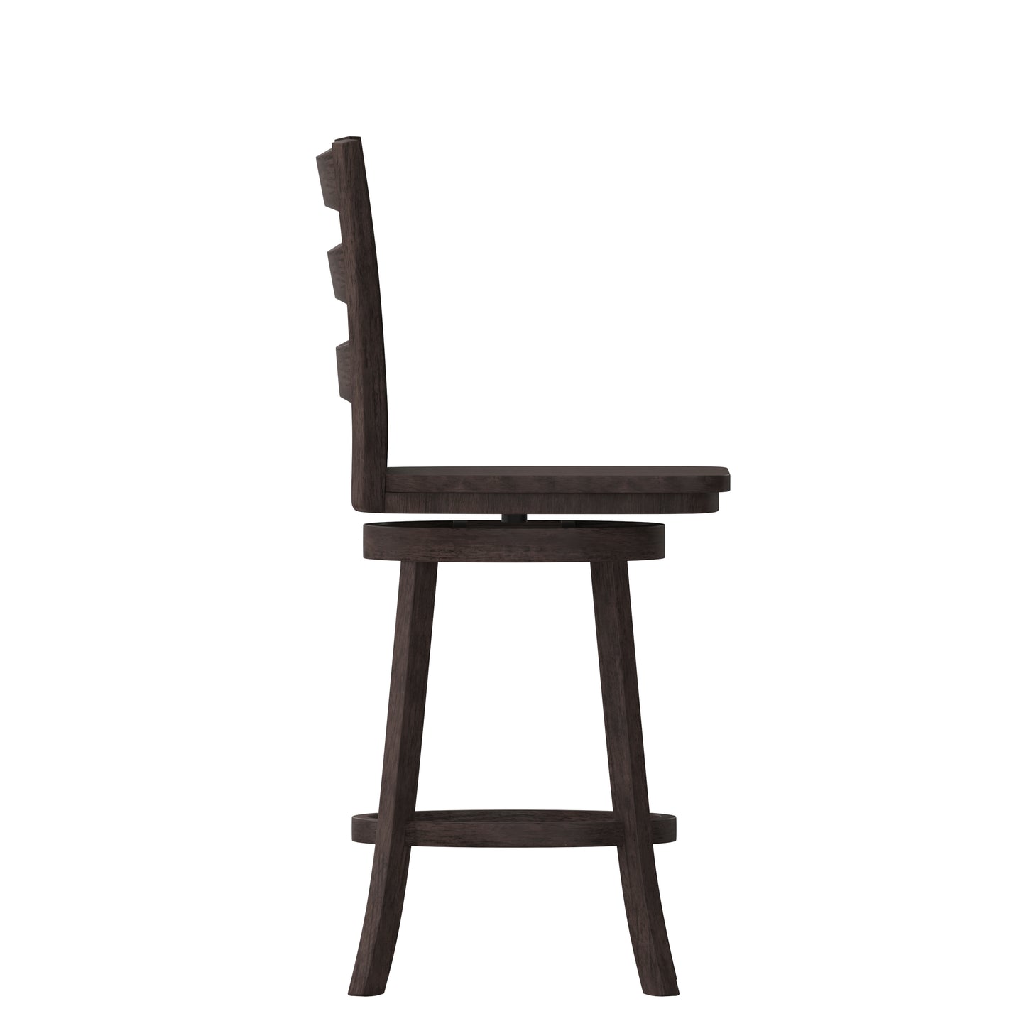 Liesel Commercial Grade Wooden Classic Ladderback Swivel Counter Height Barstool with Solid Wood Seat, Gray Wash Walnut