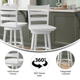 Liesel Commercial Grade Wooden Classic Ladderback Swivel Counter Height Barstool with Solid Wood Seat, Antique White Wash