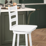 Liesel Commercial Grade Wooden Classic Ladderback Swivel Counter Height Barstool with Solid Wood Seat, Antique White Wash