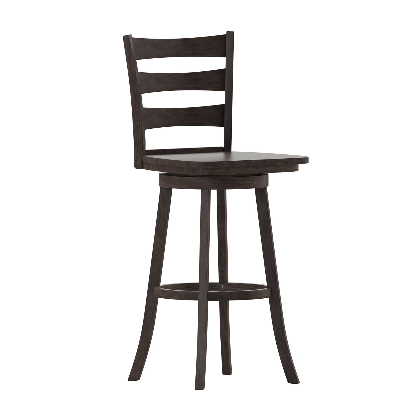 Liesel Commercial Grade Wooden Classic Ladderback Swivel Bar Height Barstool with Solid Wood Seat, Gray Wash Walnut