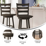 Liesel Commercial Grade Wooden Classic Ladderback Swivel Bar Height Barstool with Solid Wood Seat, Gray Wash Walnut