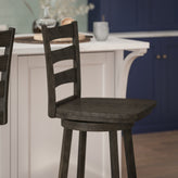 Liesel Commercial Grade Wooden Classic Ladderback Swivel Bar Height Barstool with Solid Wood Seat, Gray Wash Walnut