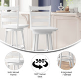 Liesel Commercial Grade Wooden Classic Ladderback Swivel Bar Height Barstool with Solid Wood Seat, Antique White Wash
