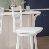 Liesel Commercial Grade Wooden Classic Ladderback Swivel Bar Height Barstool with Solid Wood Seat, Antique White Wash