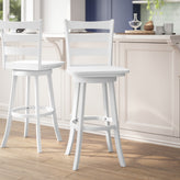 Liesel Commercial Grade Wooden Classic Ladderback Swivel Bar Height Barstool with Solid Wood Seat, Antique White Wash