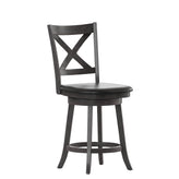 Felicity Commercial Grade Wood Classic Crossback Swivel Counter Height Barstool with Padded Black LeatherSoft Seat, Gray Wash Walnut