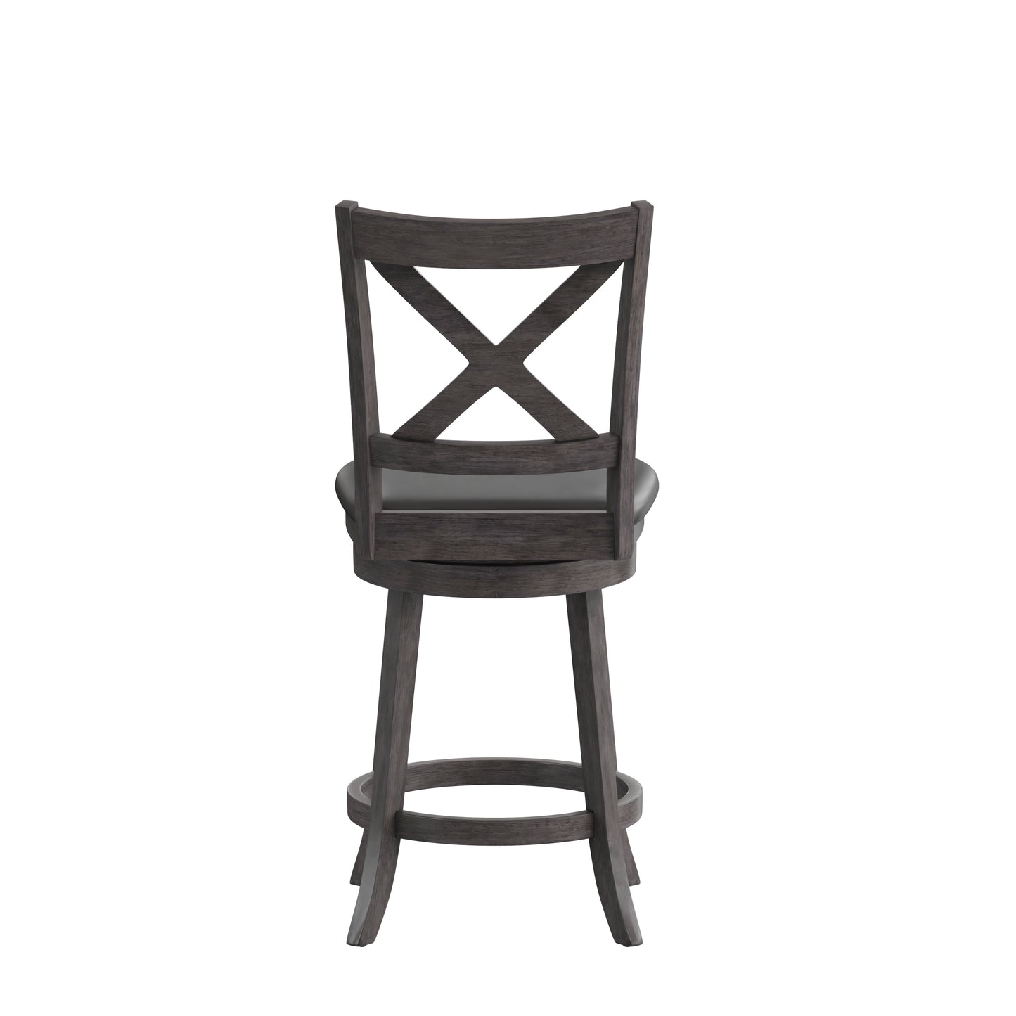 Felicity Commercial Grade Wood Classic Crossback Swivel Counter Height Barstool with Padded Black LeatherSoft Seat, Gray Wash Walnut