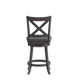 Felicity Commercial Grade Wood Classic Crossback Swivel Counter Height Barstool with Padded Black LeatherSoft Seat, Gray Wash Walnut
