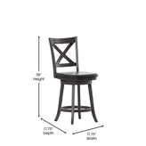 Felicity Commercial Grade Wood Classic Crossback Swivel Counter Height Barstool with Padded Black LeatherSoft Seat, Gray Wash Walnut
