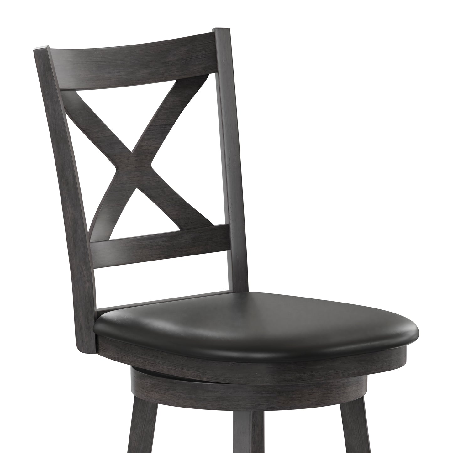 Felicity Commercial Grade Wood Classic Crossback Swivel Counter Height Barstool with Padded Black LeatherSoft Seat, Gray Wash Walnut