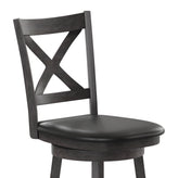 Felicity Commercial Grade Wood Classic Crossback Swivel Counter Height Barstool with Padded Black LeatherSoft Seat, Gray Wash Walnut