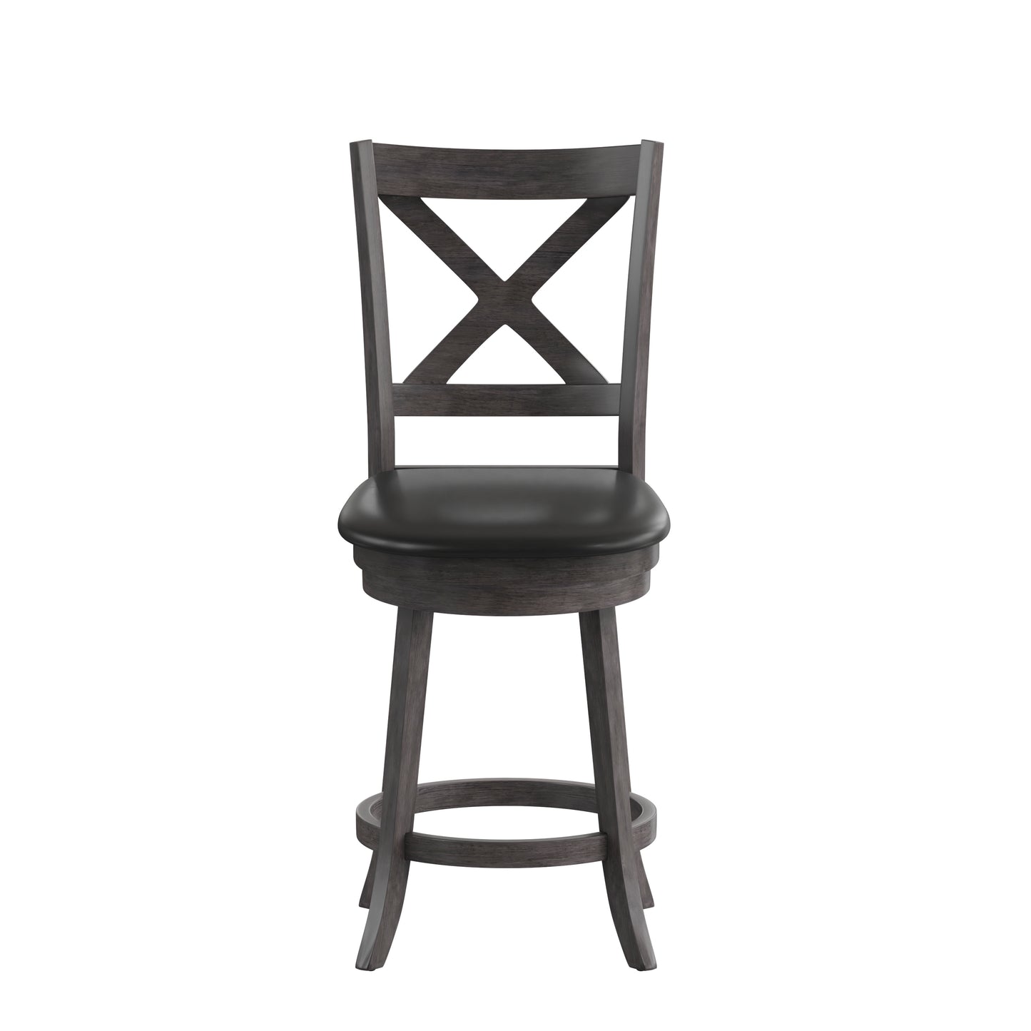 Felicity Commercial Grade Wood Classic Crossback Swivel Counter Height Barstool with Padded Black LeatherSoft Seat, Gray Wash Walnut