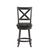 Felicity Commercial Grade Wood Classic Crossback Swivel Counter Height Barstool with Padded Black LeatherSoft Seat, Gray Wash Walnut