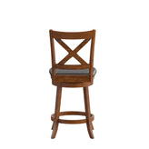 Felicity Commercial Grade Wood Classic Crossback Swivel Counter Height Barstool with Padded Black LeatherSoft Seat, Antique Oak
