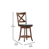 Felicity Commercial Grade Wood Classic Crossback Swivel Counter Height Barstool with Padded Black LeatherSoft Seat, Antique Oak