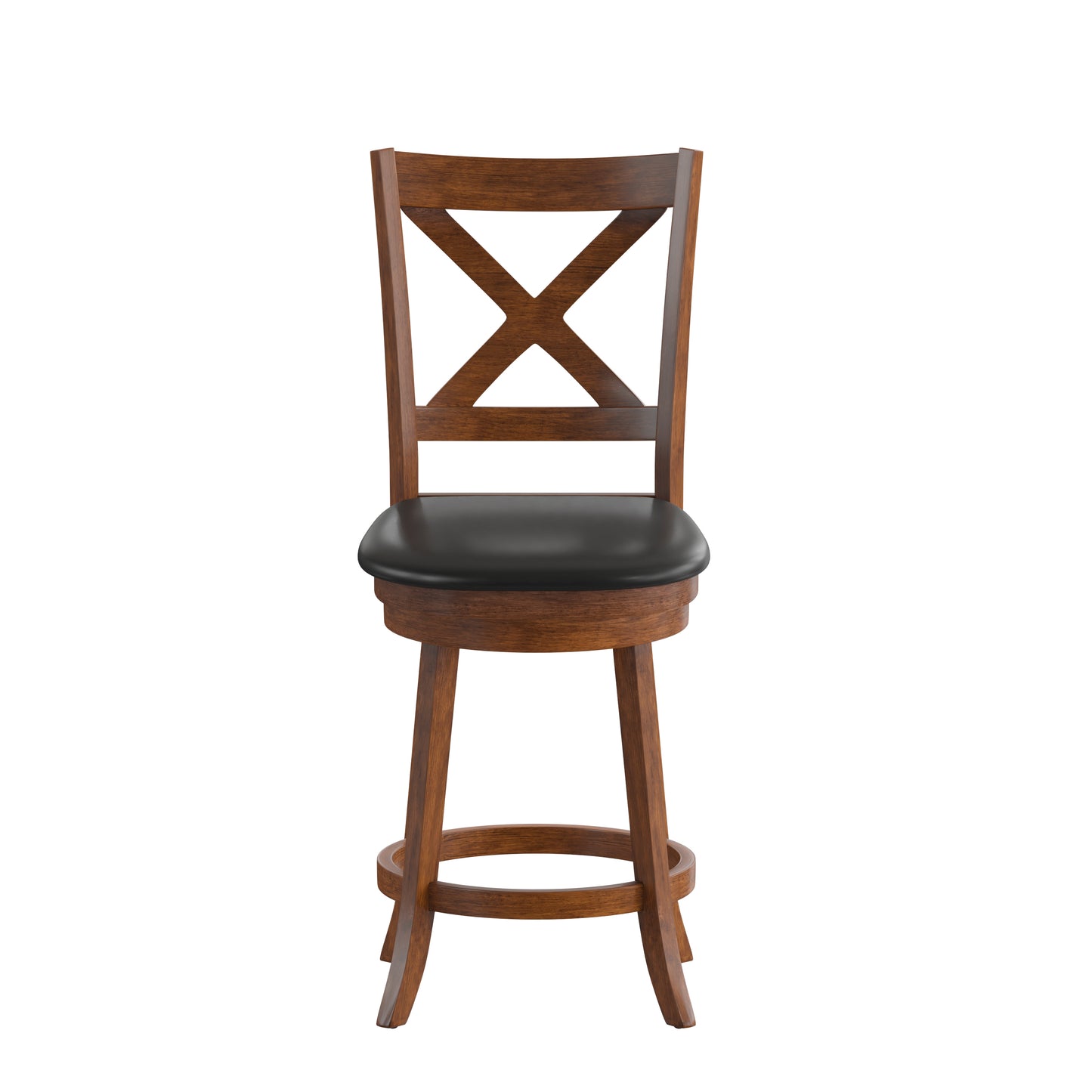 Felicity Commercial Grade Wood Classic Crossback Swivel Counter Height Barstool with Padded Black LeatherSoft Seat, Antique Oak