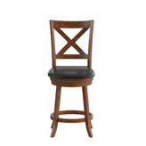 Felicity Commercial Grade Wood Classic Crossback Swivel Counter Height Barstool with Padded Black LeatherSoft Seat, Antique Oak