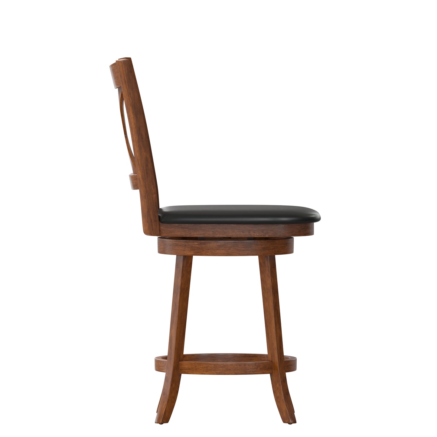 Felicity Commercial Grade Wood Classic Crossback Swivel Counter Height Barstool with Padded Black LeatherSoft Seat, Antique Oak